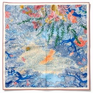 HERMES Silk Retour a la Nature 140 Bleu Jean Rose Vert scarf ‼️LAST ONE LEFT